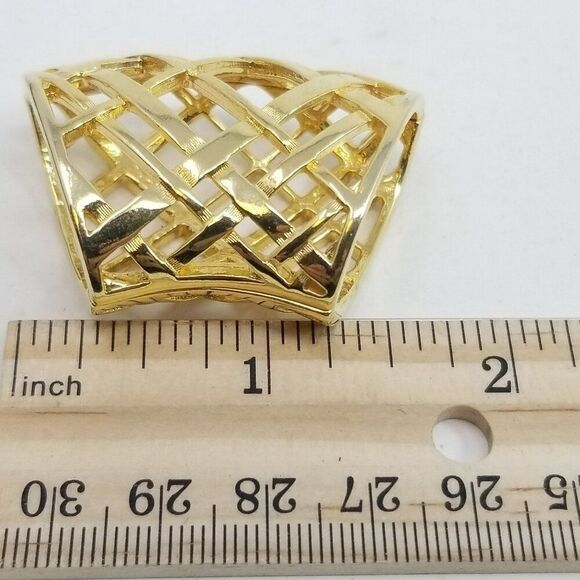Vintage Gold Tone Scarf Necklace Slide, Woven Open Work Design, Retro Estate - Picture 4 of 5